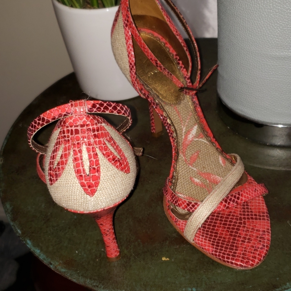 J Vincent Zaza red snake strap pump